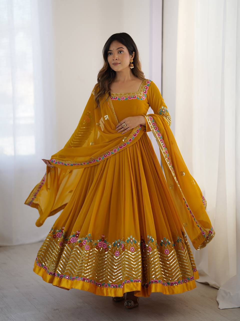 Elegant Embroidered Sequence Designer Anarkali Three Piece Set