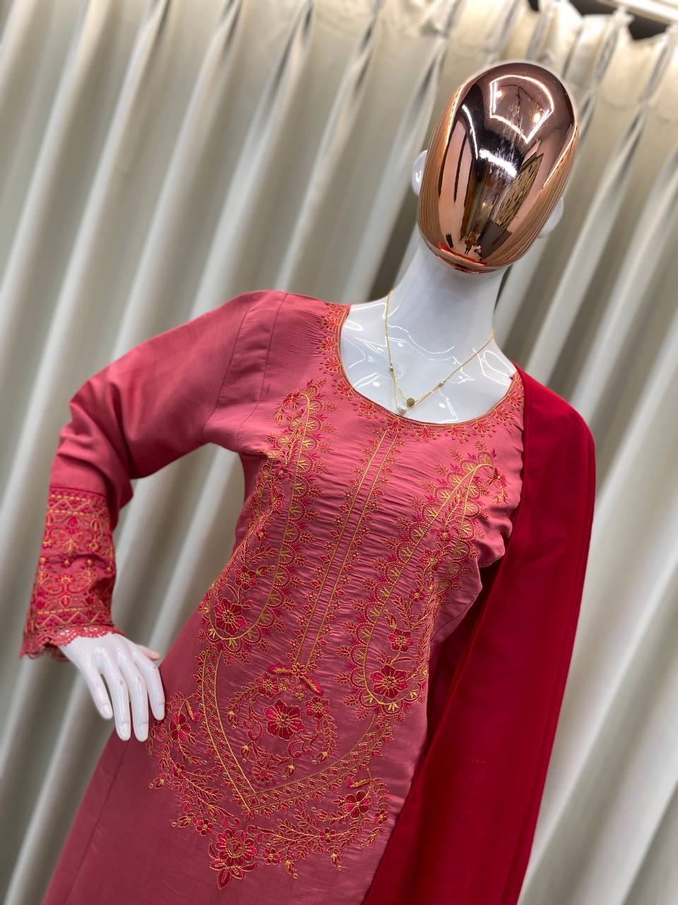 DESIGNER WEAR EXCLUSIVE SUIT IN ROMAN SILK FABRIC TOP AND PANT WITH DUPATTA IN GEORGETTE