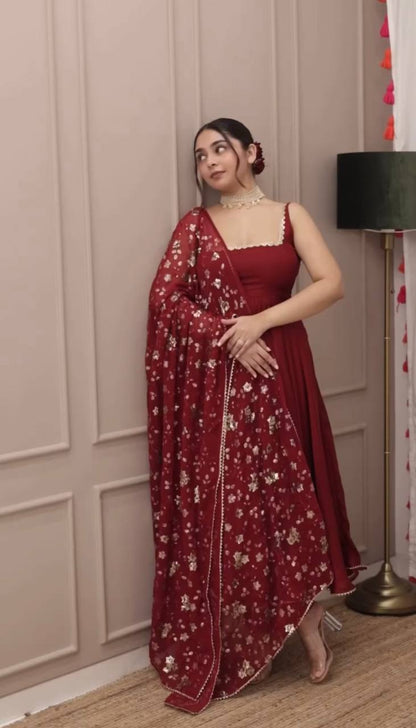New Designer Party Wear Look Gown  With Bottom and Dupatta