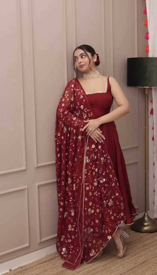 New Designer Party Wear Look Gown  With Bottom and Dupatta