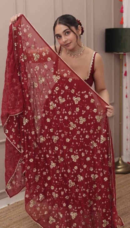 New Designer Party Wear Look Gown  With Bottom and Dupatta