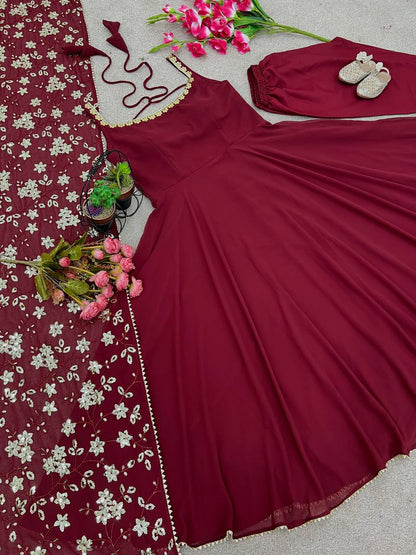 New Designer Party Wear Look Gown  With Bottom and Dupatta