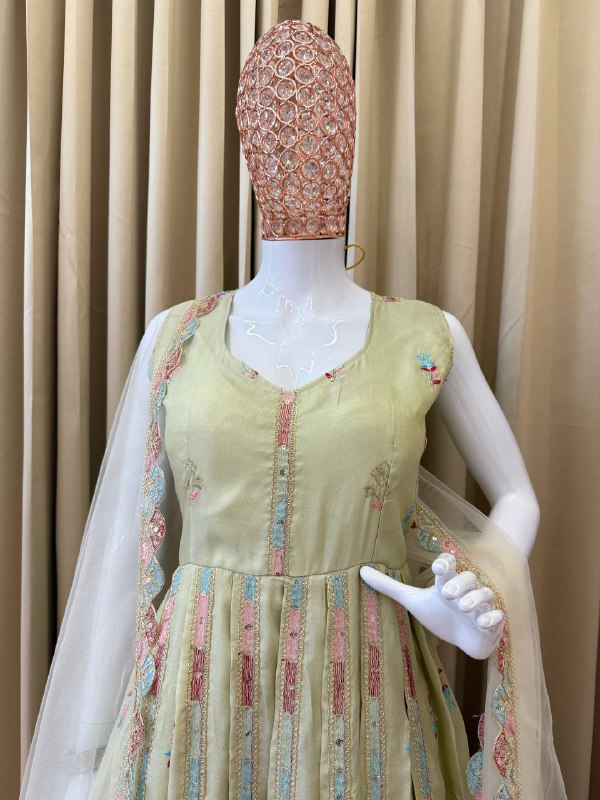 FULL FLAIR GOWN & DUPATTA WITH FULL HEAVY EMBROIDERY WORK ON SIMMER FABRIC