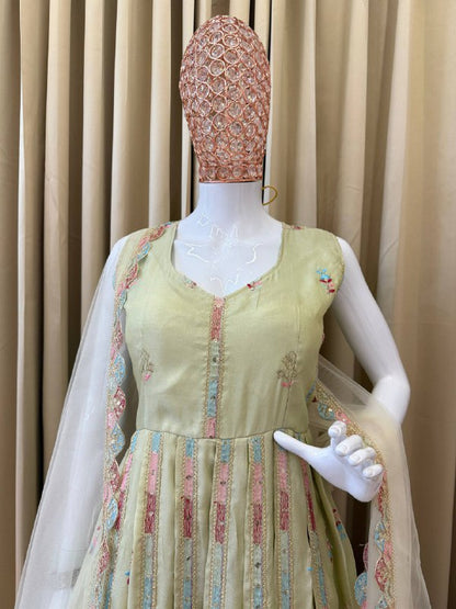 FULL FLAIR GOWN & DUPATTA WITH FULL HEAVY EMBROIDERY WORK ON SIMMER FABRIC