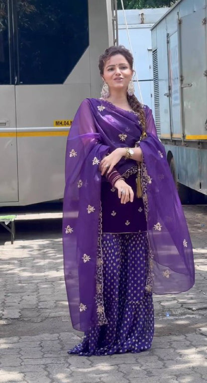 Viscous Velvet With *Heavy Embroidery Multi Needle Sequence Work single available wholesale