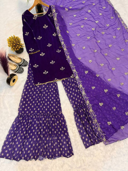 Viscous Velvet With *Heavy Embroidery Multi Needle Sequence Work single available wholesale