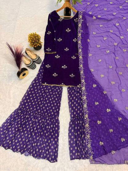 Viscous Velvet With *Heavy Embroidery Multi Needle Sequence Work single available wholesale