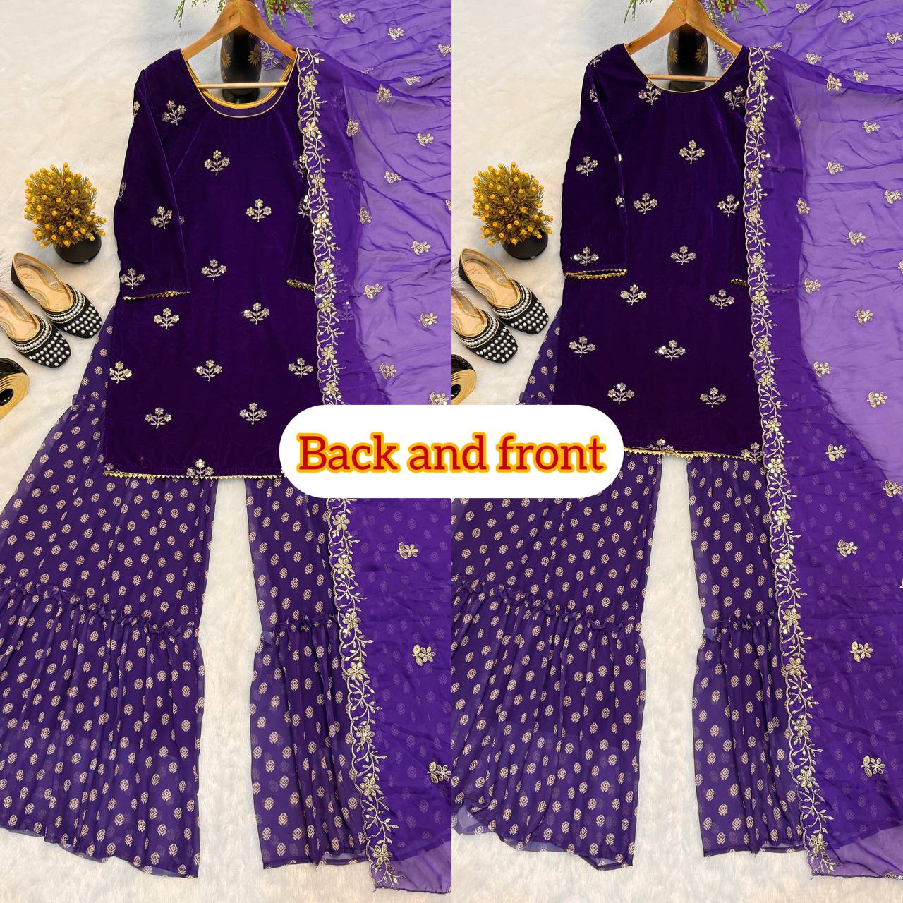 Viscous Velvet With *Heavy Embroidery Multi Needle Sequence Work single available wholesale