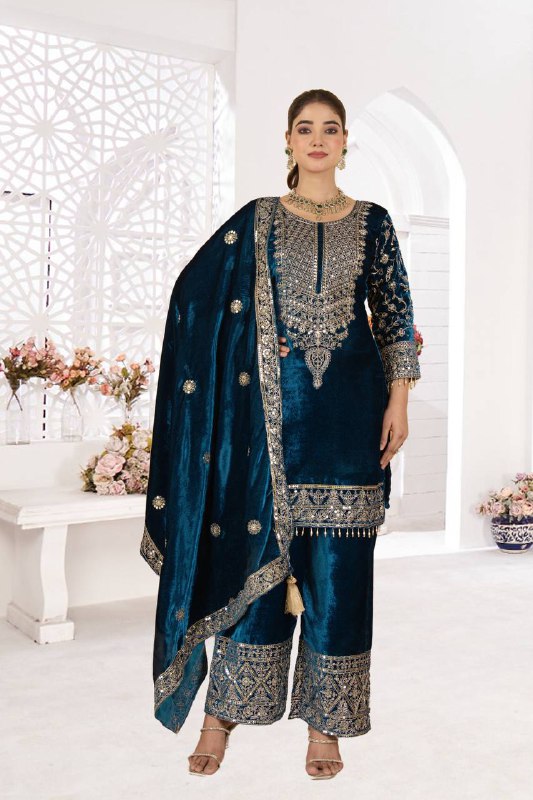 Heavy Viscose Velvet With *Heavy Embroidery Coding  single available wholesale