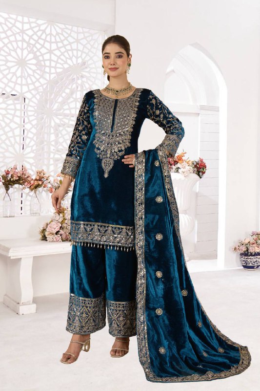 Heavy Viscose Velvet With *Heavy Embroidery Coding  single available wholesale