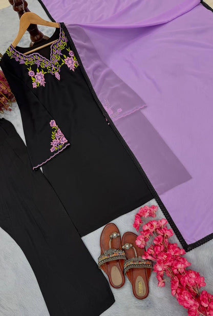 Party Wear Look top with farshi plazzo Heavy Riyon silk with Embroidery work with sleeve