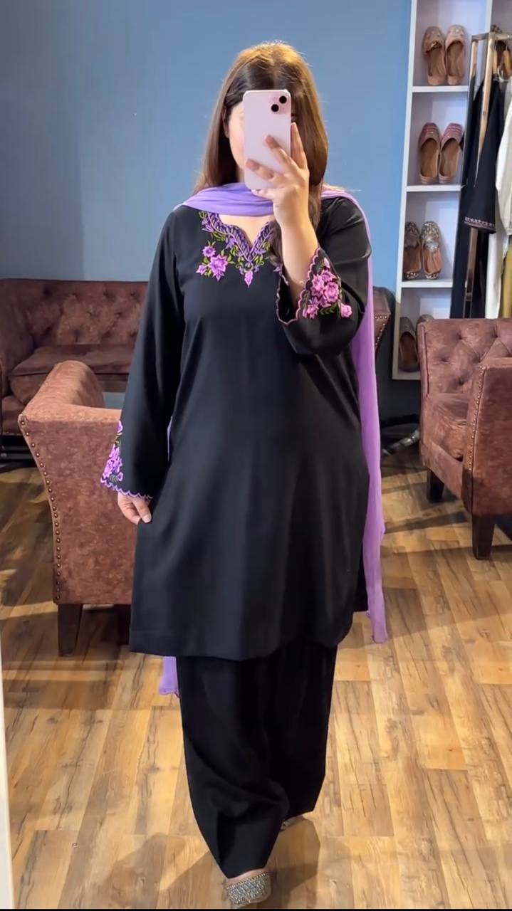 Party Wear Look top with farshi plazzo Heavy Riyon silk with Embroidery work with sleeve
