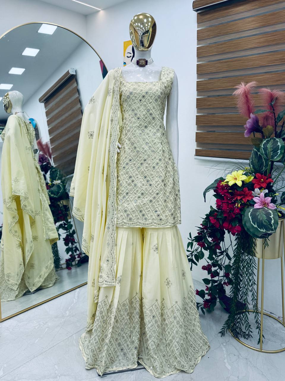 Designer Party Top Pallazo & Dupatta Set