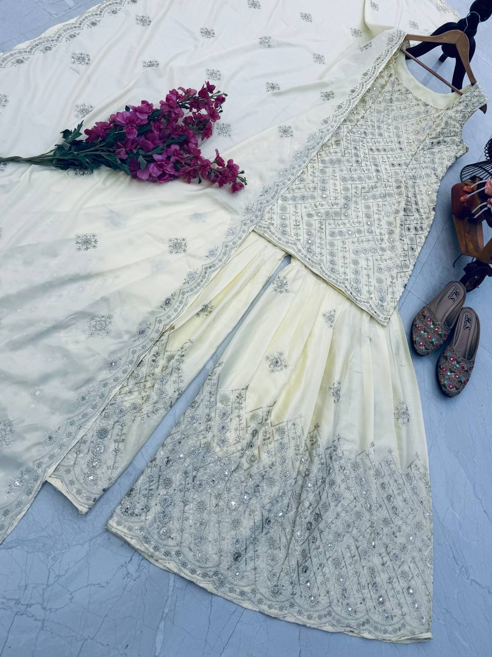 Designer Party Top Pallazo & Dupatta Set