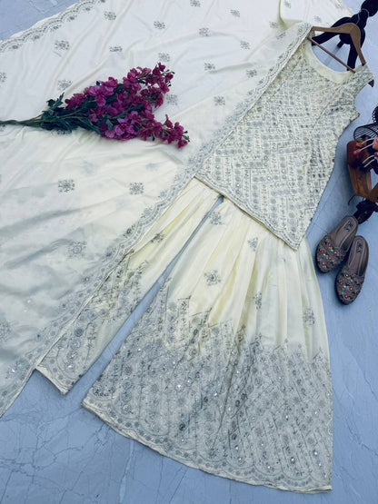 Designer Party Top Pallazo & Dupatta Set
