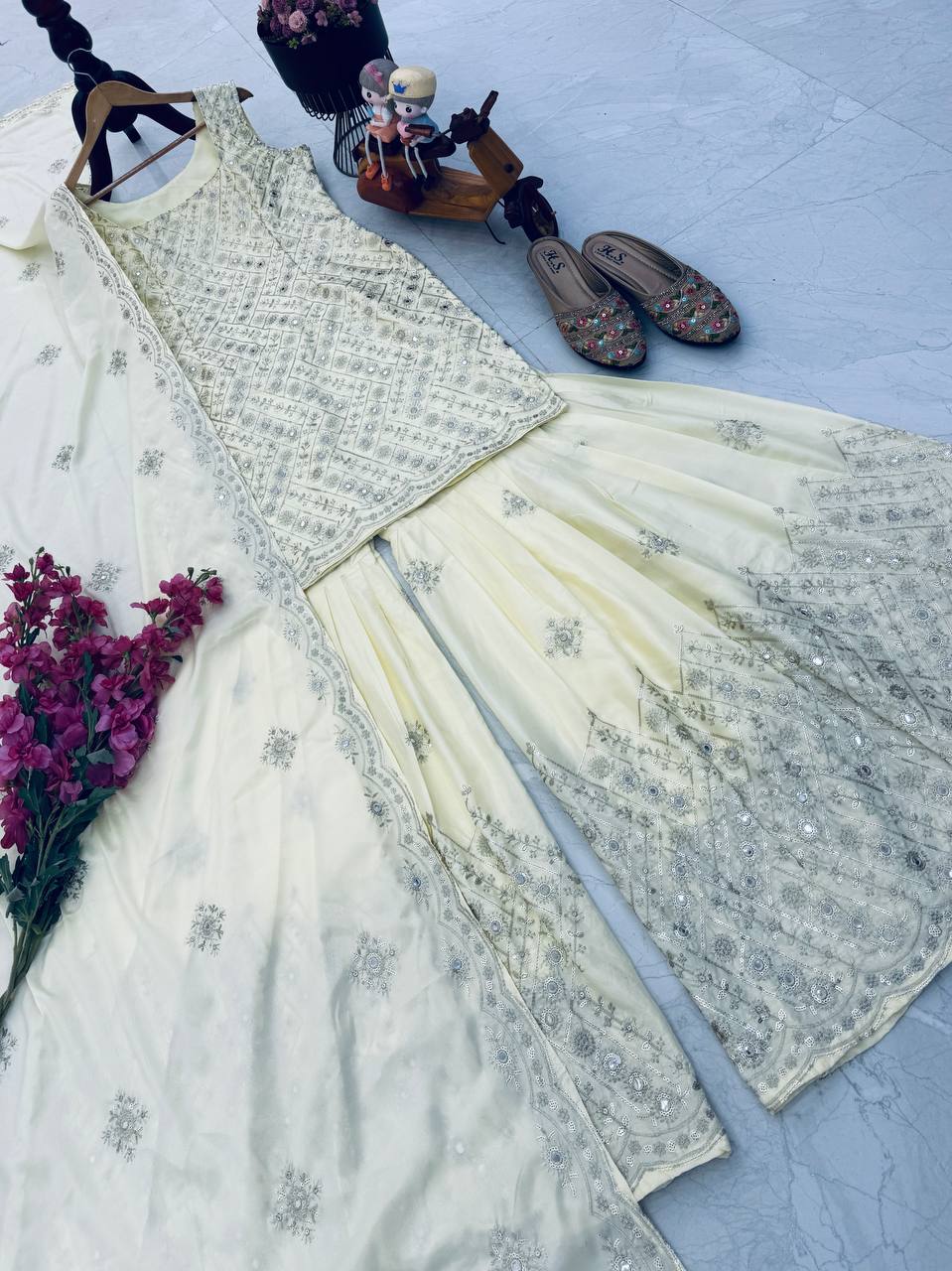 Designer Party Top Pallazo & Dupatta Set