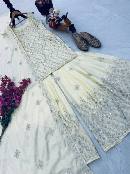 Designer Party Top Pallazo & Dupatta Set