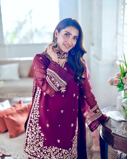HEAVY FRANCH CRAP EMBROIDERED SEQUENCE WORK WITH FANCY TOP-PLAZZO DUPATTA SET