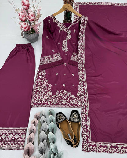 HEAVY FRANCH CRAP EMBROIDERED SEQUENCE WORK WITH FANCY TOP-PLAZZO DUPATTA SET