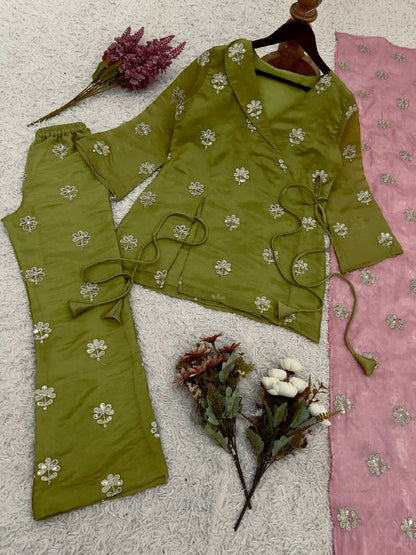 Designer Top Plazzo With Dupatta Set