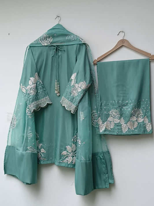 Đěsigner Party Wear Look Pur Natural Crepe Top & Palazzo With Dupatta set
