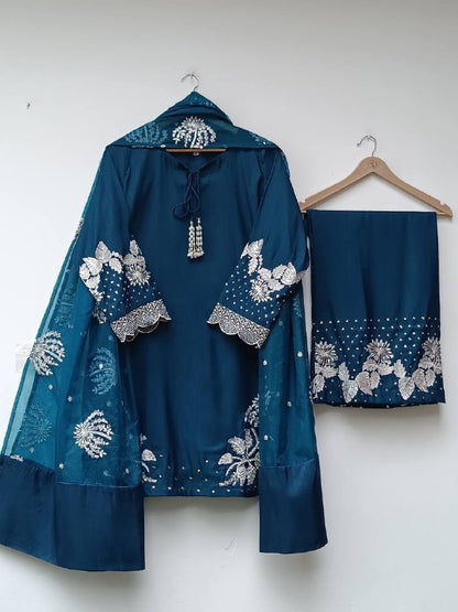 Đěsigner Party Wear Look Pur Natural Crepe Top & Palazzo With Dupatta set