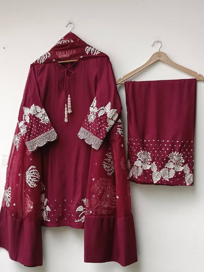 Đěsigner Party Wear Look Pur Natural Crepe Top & Palazzo With Dupatta set