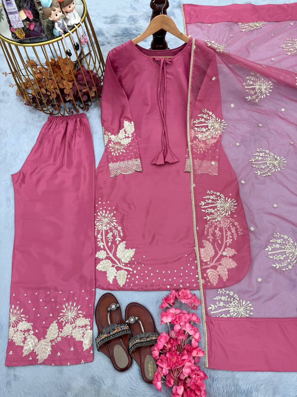 Đěsigner Party Wear Look Pur Natural Crepe Top & Palazzo With Dupatta set