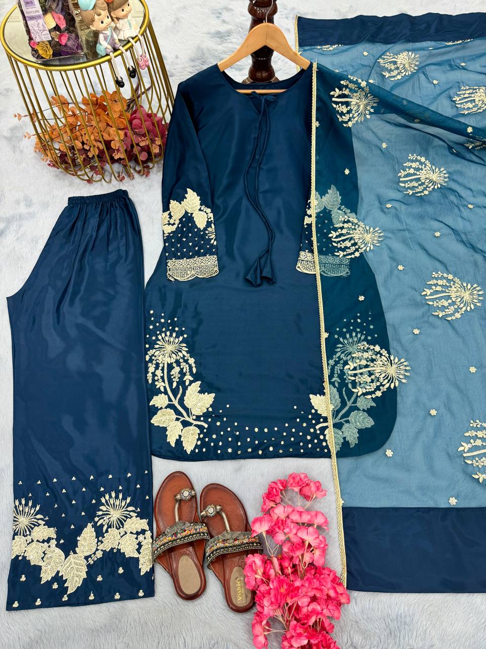 Đěsigner Party Wear Look Pur Natural Crepe Top & Palazzo With Dupatta set