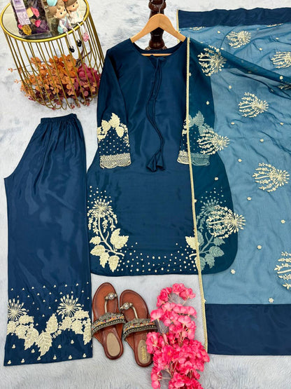 Đěsigner Party Wear Look Pur Natural Crepe Top & Palazzo With Dupatta set