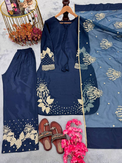 Đěsigner Party Wear Look Pur Natural Crepe Top & Palazzo With Dupatta set