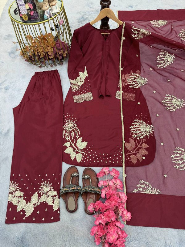 Đěsigner Party Wear Look Pur Natural Crepe Top & Palazzo With Dupatta set