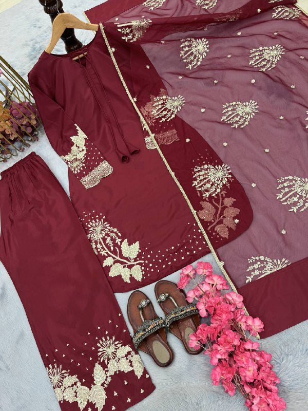 Đěsigner Party Wear Look Pur Natural Crepe Top & Palazzo With Dupatta set