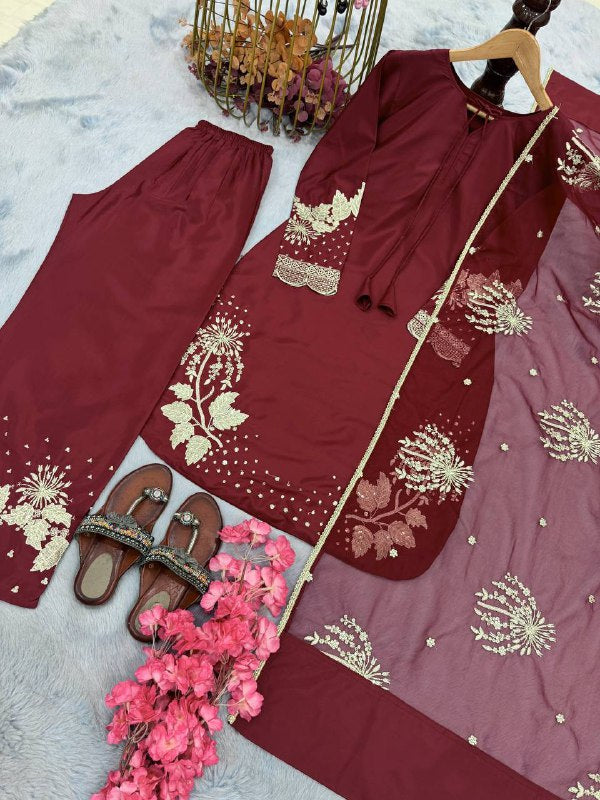 Đěsigner Party Wear Look Pur Natural Crepe Top & Palazzo With Dupatta set