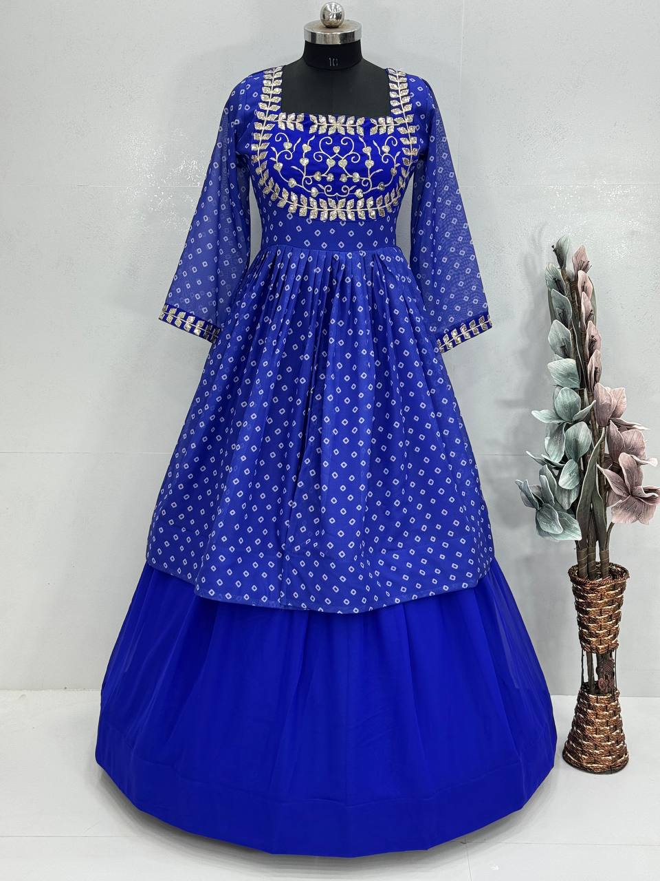 NAVRATRI COLLECTION EMBROIDERY SEQUENCE WORK TOP  WITH LEHENGAS