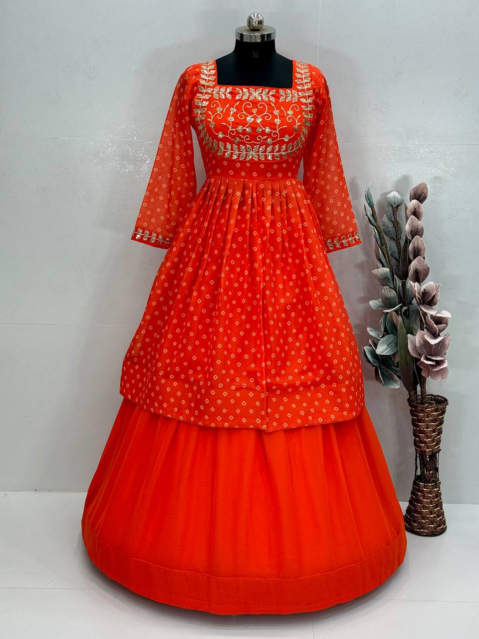 NAVRATRI COLLECTION EMBROIDERY SEQUENCE WORK TOP  WITH LEHENGAS