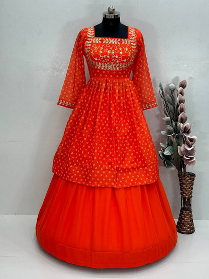 NAVRATRI COLLECTION EMBROIDERY SEQUENCE WORK TOP  WITH LEHENGAS