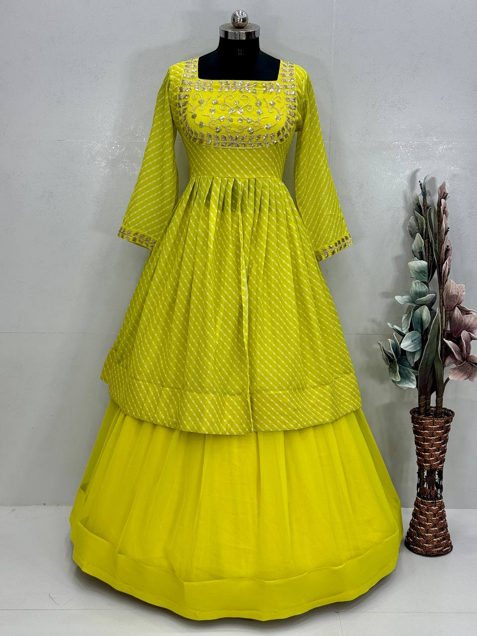 NAVRATRI COLLECTION EMBROIDERY SEQUENCE WORK TOP  WITH LEHENGAS