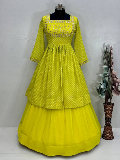 NAVRATRI COLLECTION EMBROIDERY SEQUENCE WORK TOP  WITH LEHENGAS