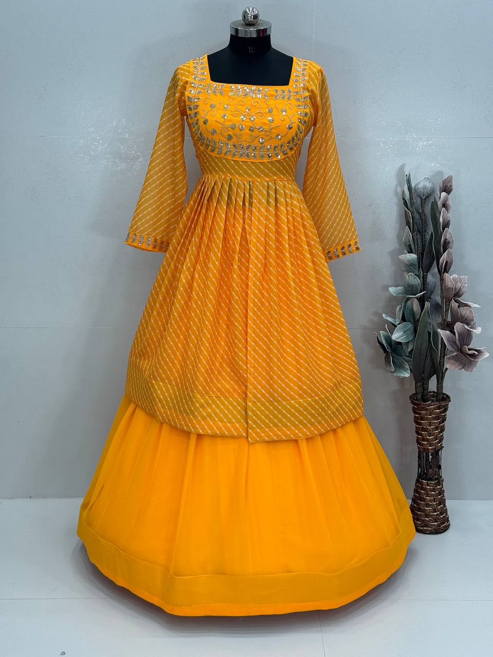 NAVRATRI COLLECTION EMBROIDERY SEQUENCE WORK TOP  WITH LEHENGAS