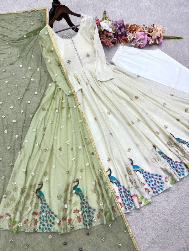 Đěsigner Tredition Look Heavy Dola Silk Gwon Pent & Dupatta Set single available wholesale