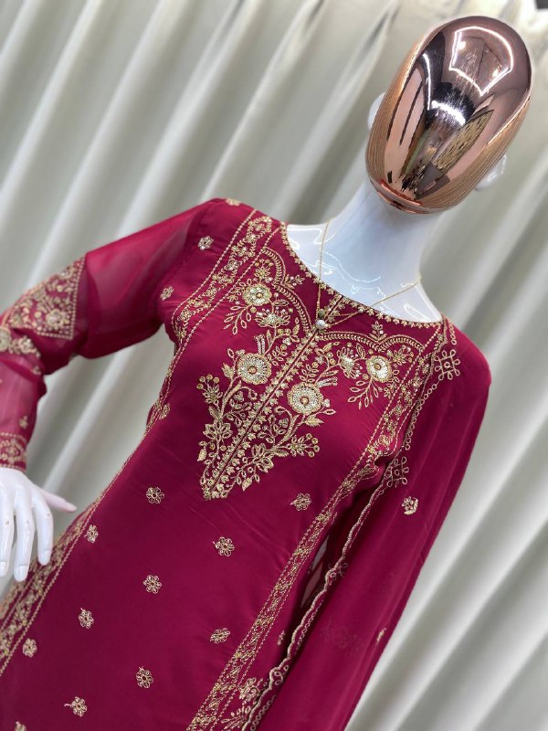 DESIGNER WEAR EXCLUSIVE SUIT IN GEORGETTE FABRIC TOP AND PANT WITH DUPATTA IN SEQUENCE EMBROIDERY single available wholesale