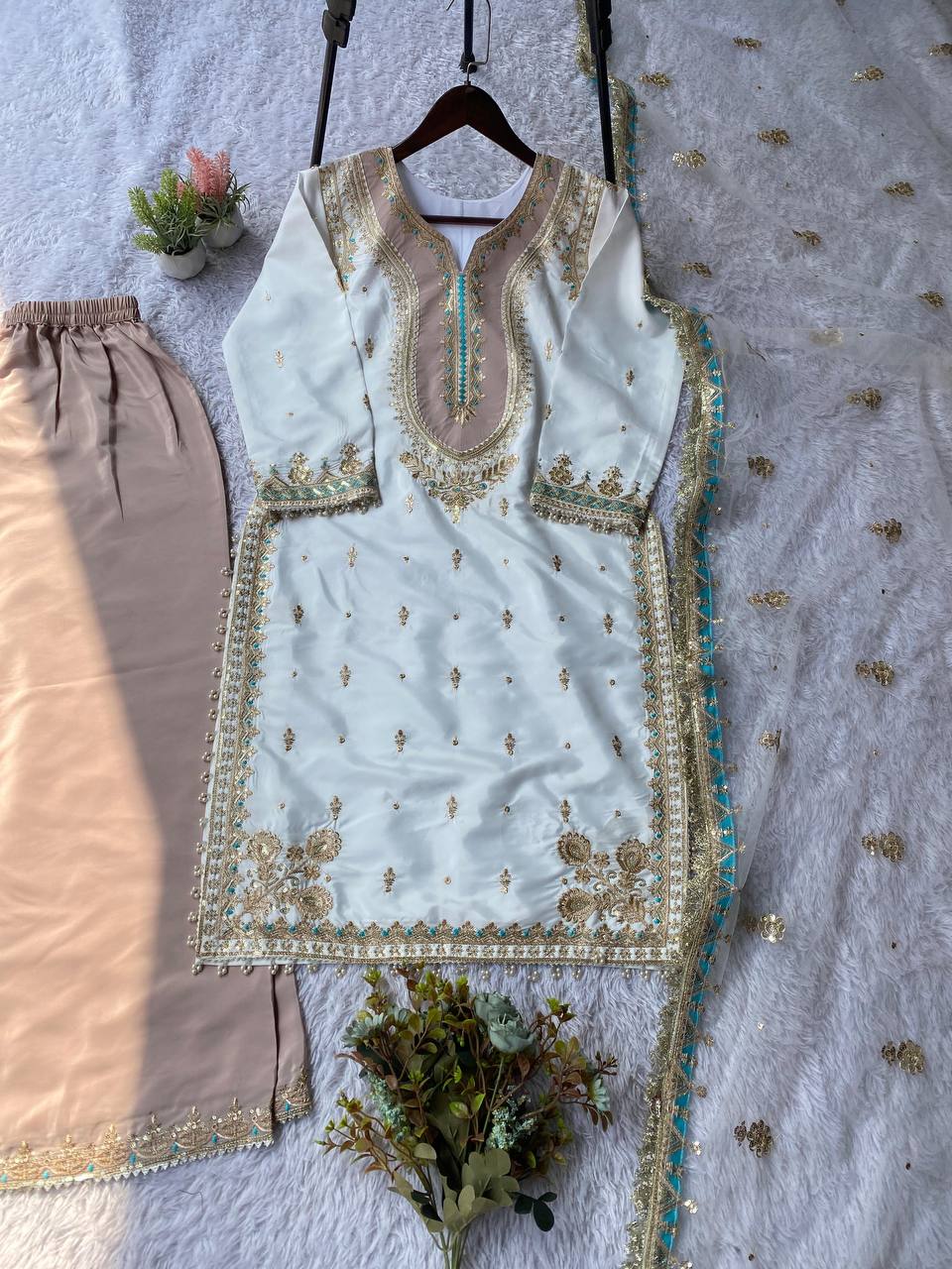 FOR THIS EID 🌙 OUR SEQUENCE EMBROIDERY WORKED TOP, PLAZZO AND DUPATTA