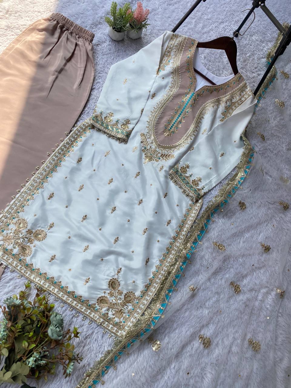 FOR THIS EID 🌙 OUR SEQUENCE EMBROIDERY WORKED TOP, PLAZZO AND DUPATTA