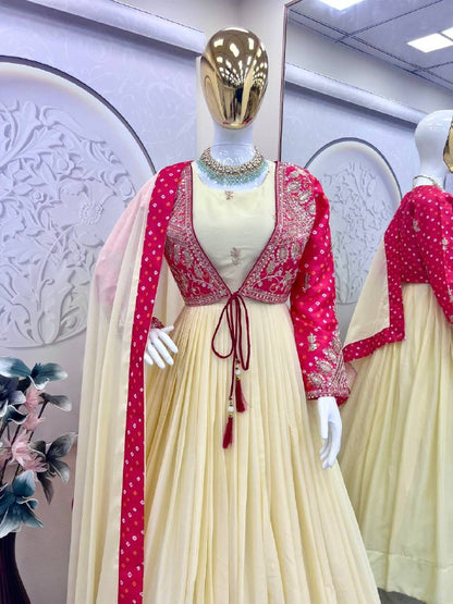 Designer Party Wear Look Collection Heavy Mono Silk      *Work*     : Embroidery Sequins & Codding Work With Bandhni Prints single available wholesale