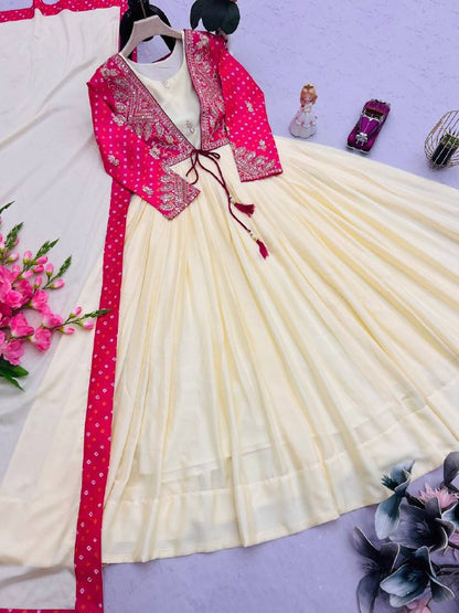 Designer Party Wear Look Collection Heavy Mono Silk      *Work*     : Embroidery Sequins & Codding Work With Bandhni Prints single available wholesale