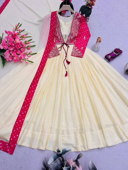 Designer Party Wear Look Collection Heavy Mono Silk      *Work*     : Embroidery Sequins & Codding Work With Bandhni Prints single available wholesale