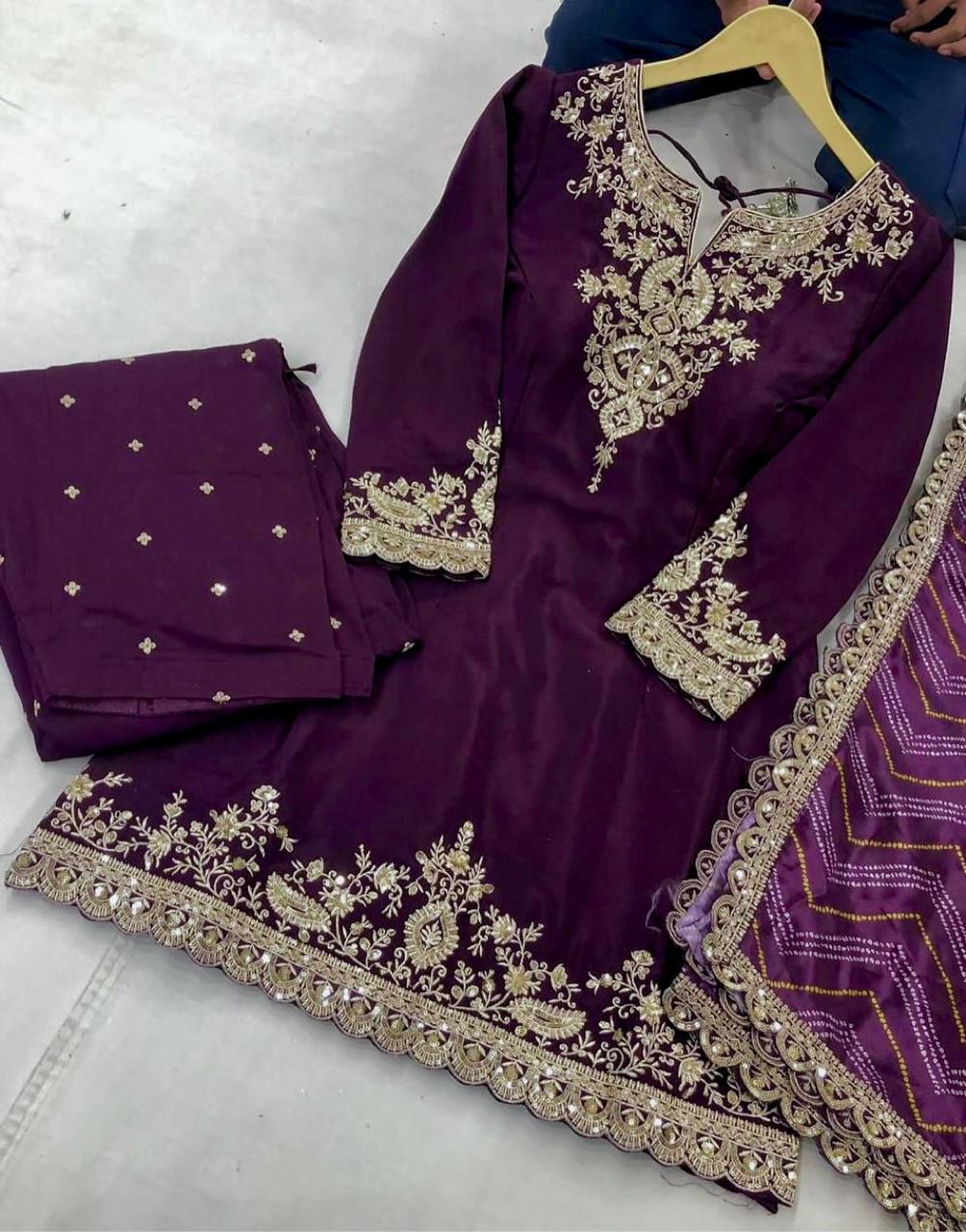 PRESERNTING NEW READY TO WEAR COLLECTION WITH EMBROIDERY SEQUENSE WORK CHINON  TOP-PLAZZO WITH DUPATTA single available wholesale