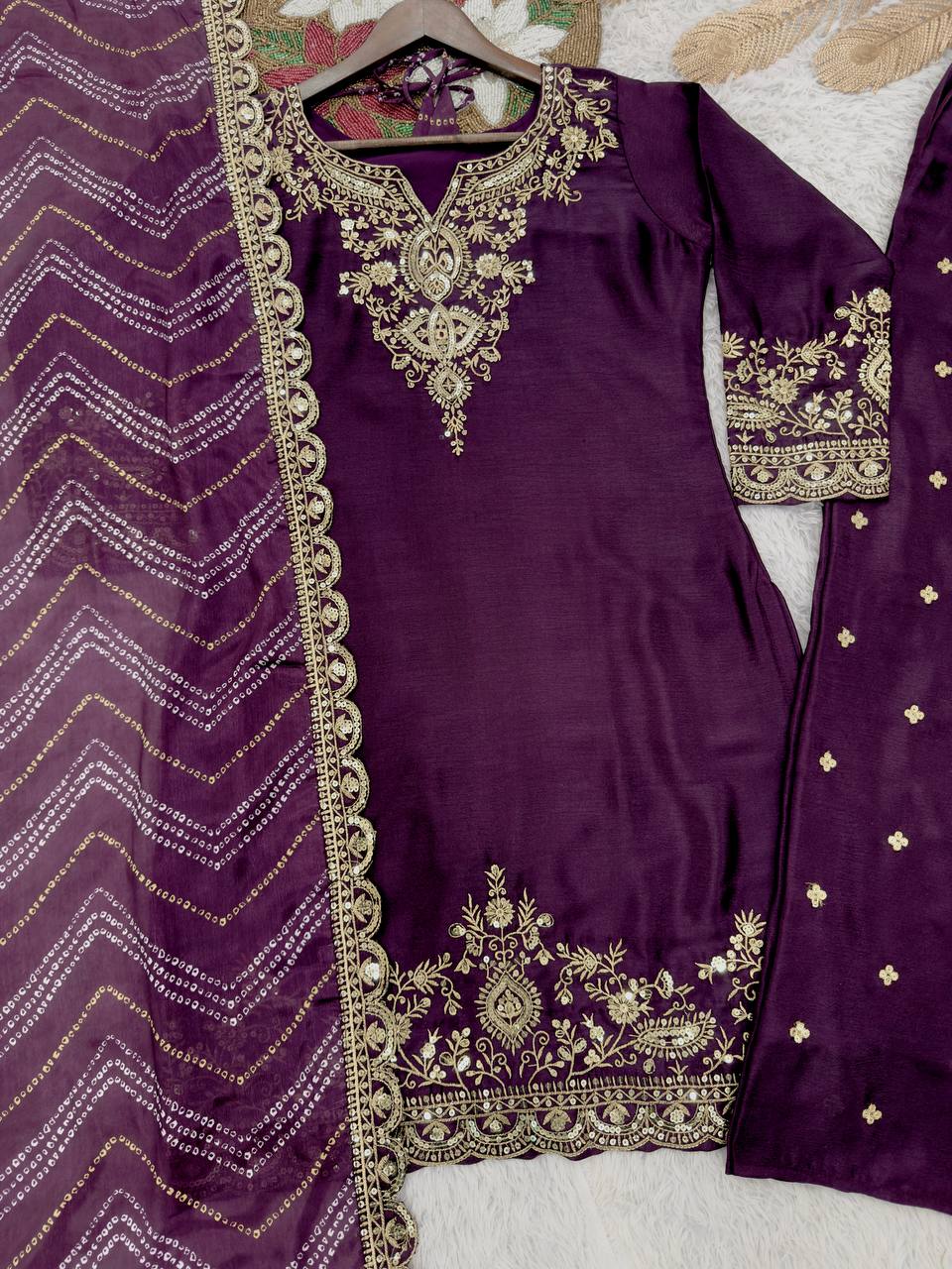 PRESERNTING NEW READY TO WEAR COLLECTION WITH EMBROIDERY SEQUENSE WORK CHINON  TOP-PLAZZO WITH DUPATTA single available wholesale