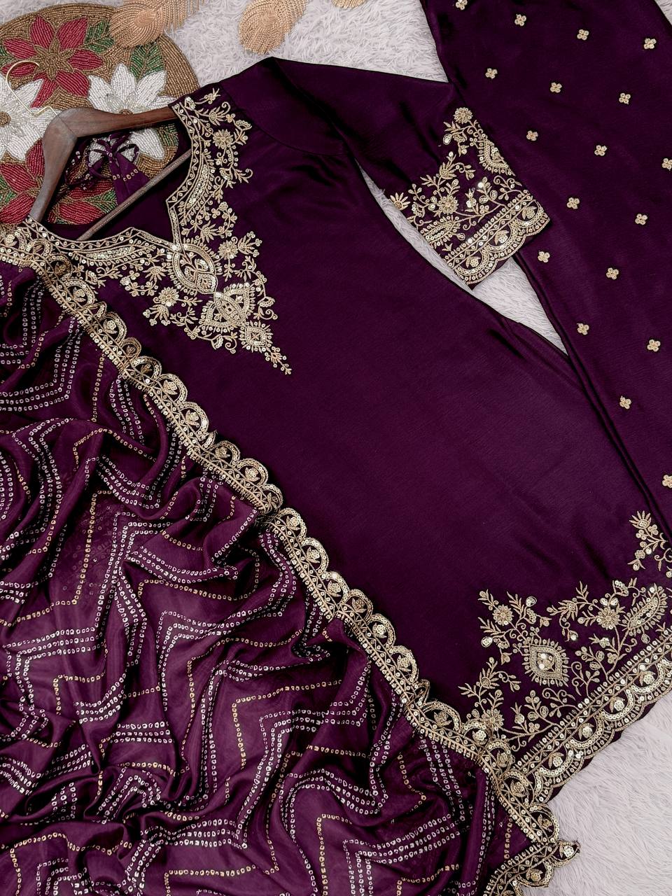 PRESERNTING NEW READY TO WEAR COLLECTION WITH EMBROIDERY SEQUENSE WORK CHINON  TOP-PLAZZO WITH DUPATTA single available wholesale